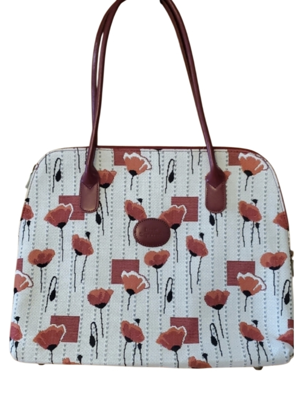 Royal Tapisserie Floral Poppy Vtg Tote Tapestry Shoulder Purse in Coral & Red